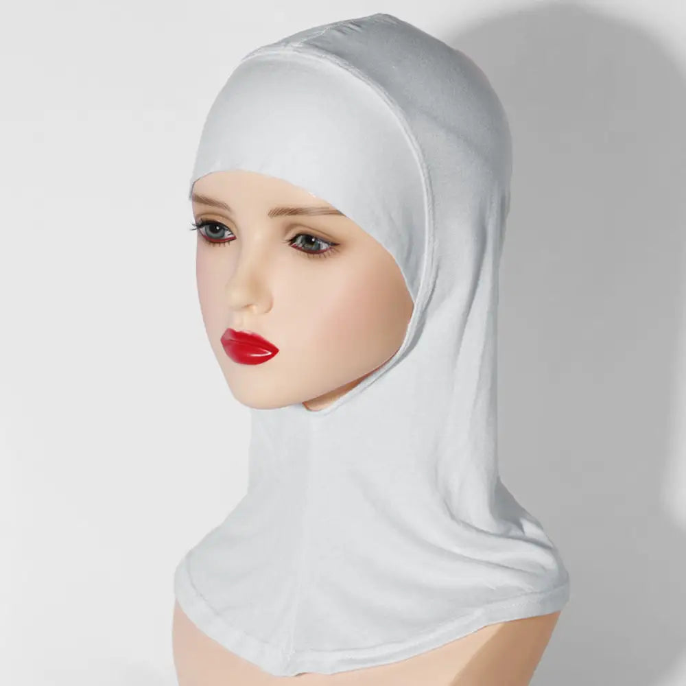 Multi-Color Breathable Neck High Elastic Base Cap Cover Turban - White