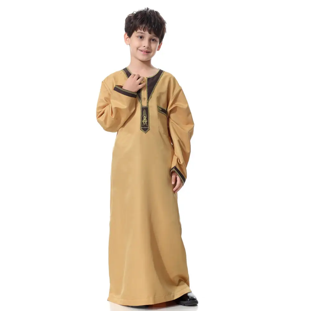 Muslim Arab Middle Eastern Youth Embroidered Round Neck Boy Robe