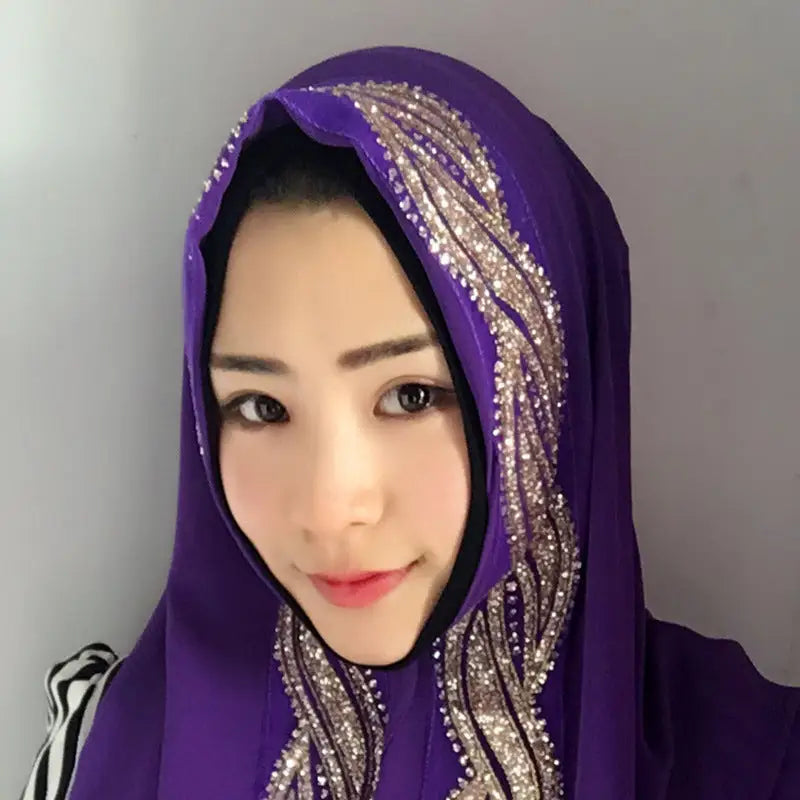 Muslim Chiffon sprinkled gold long scarf - Purple / 180X70CM