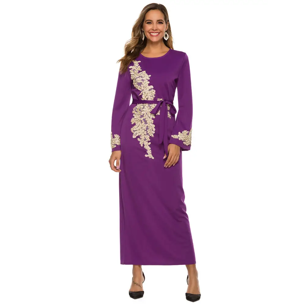 Muslim embroidered dress - Purple without headscarf / M