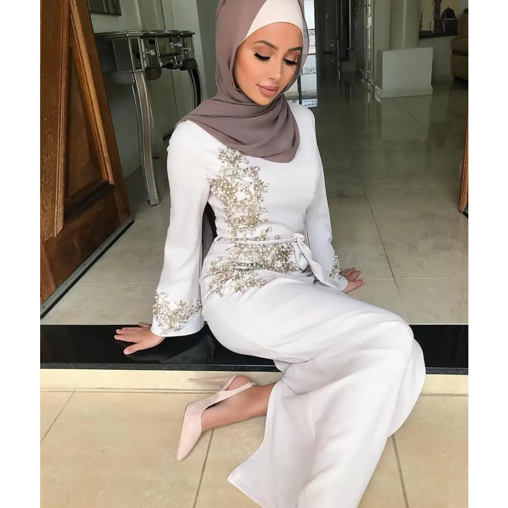 Muslim embroidered dress - White / 3XL