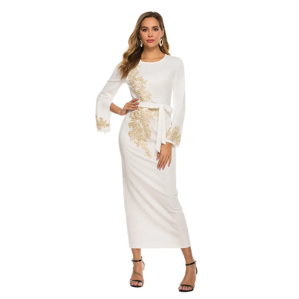 Muslim embroidered dress - White without headscarf / M