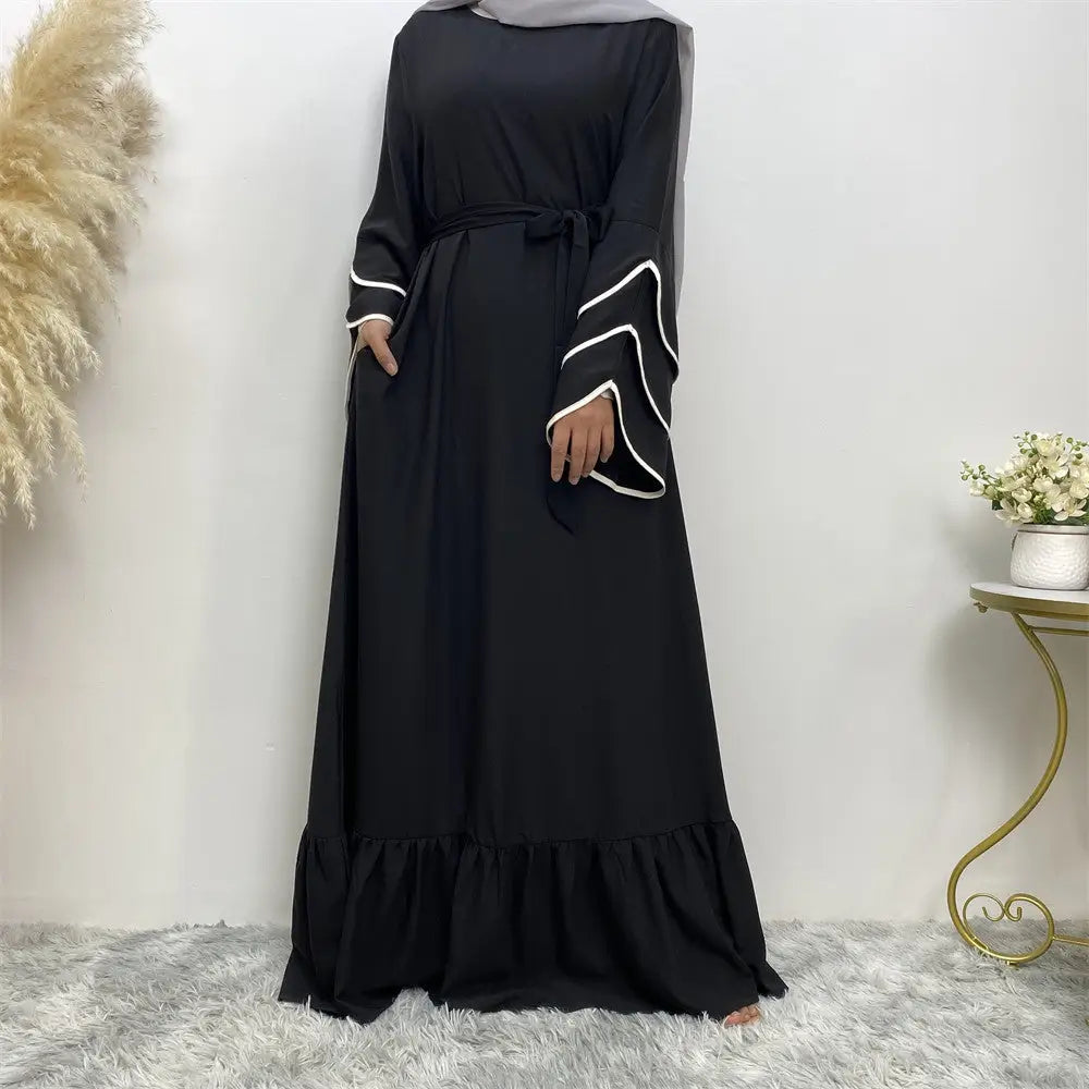 Muslim Fashion Dress At Hem For Women - Black / S