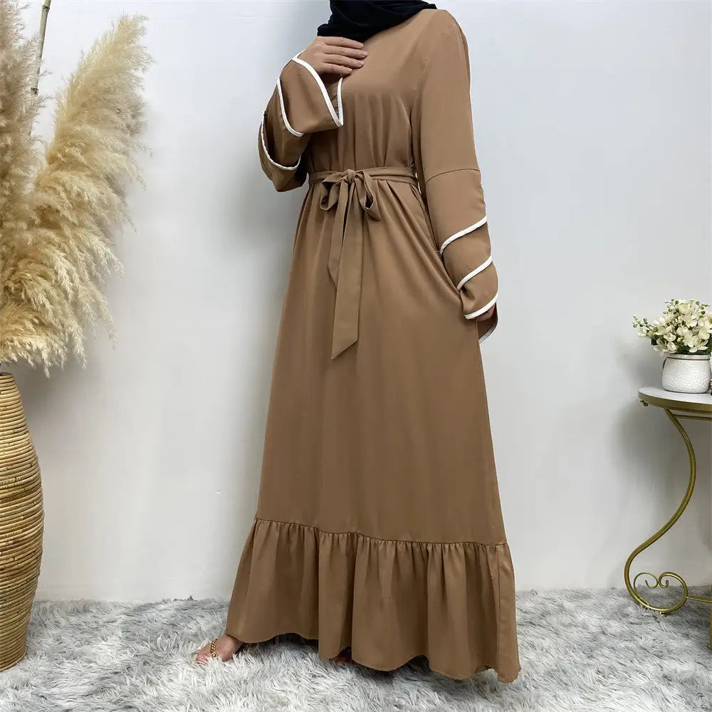 Muslim Fashion Dress At Hem For Women - Brown / S