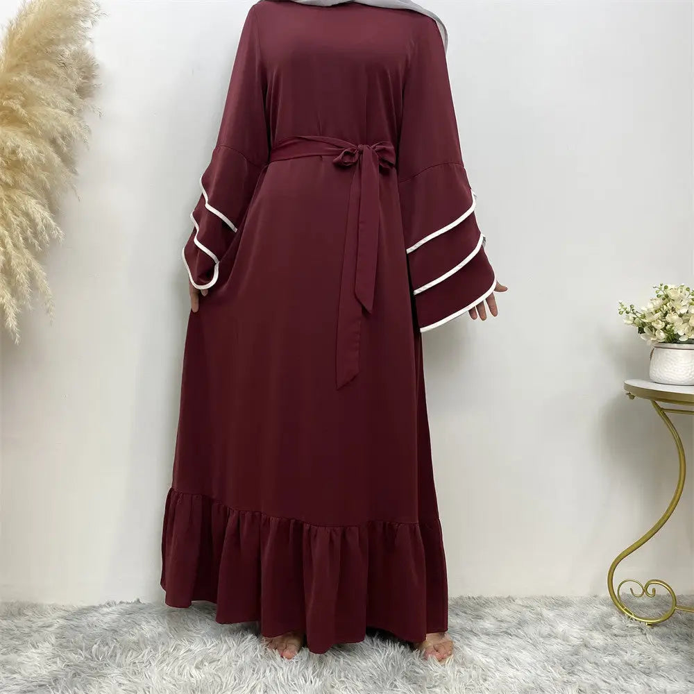 Muslim Fashion Dress At Hem For Women - Dullred / S