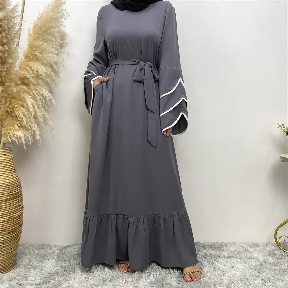 Muslim Fashion Dress At Hem For Women - Grey / S