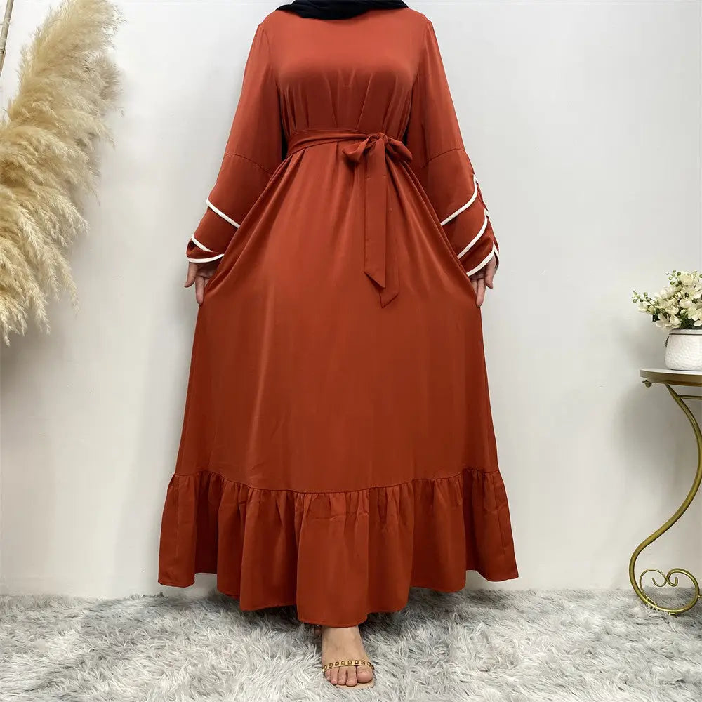 Muslim Fashion Dress At Hem For Women - Orange / S
