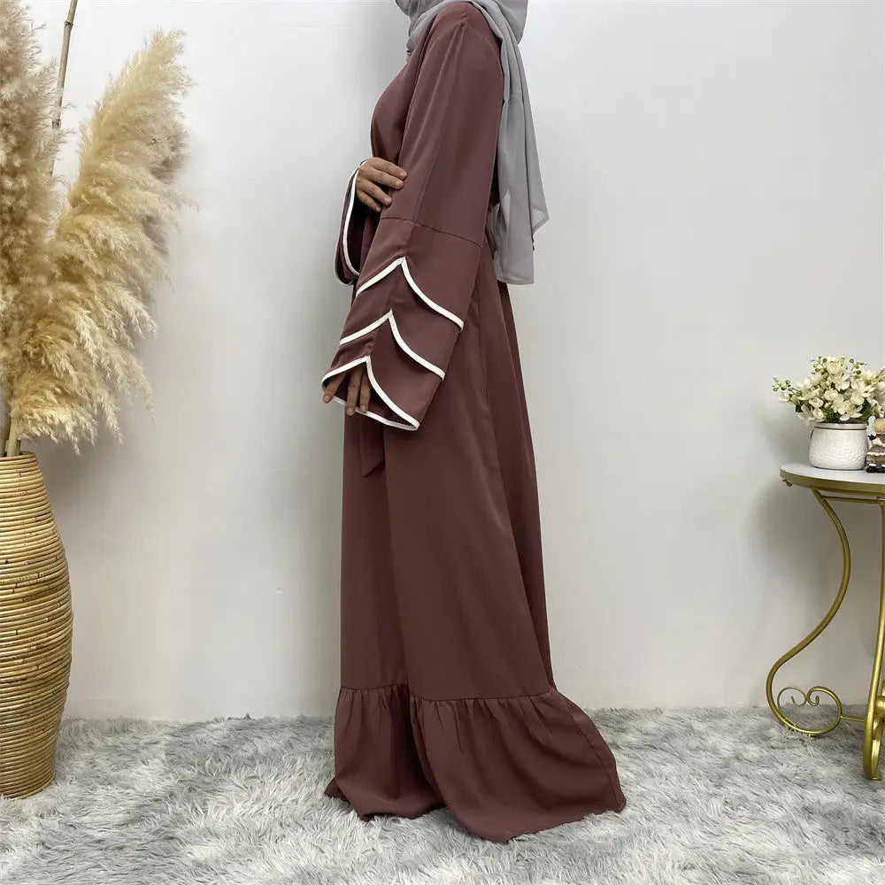 Muslim Fashion Dress At Hem For Women - Purple / S
