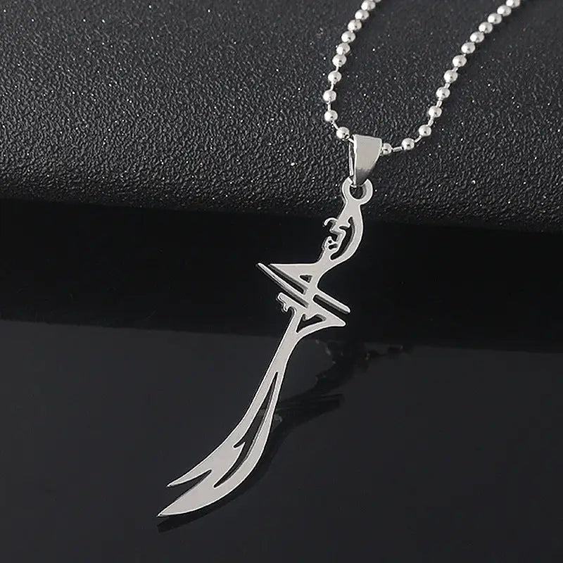 Muslim Imam Ali Sword Necklace Stainless Steel Pendant Necklace Religious Jewelry Gift - Silver