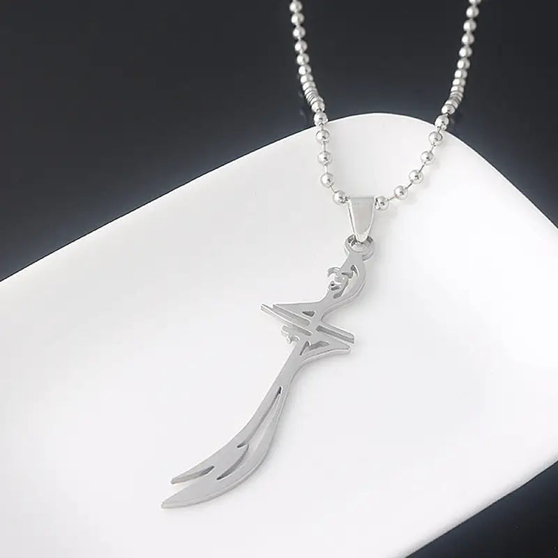 Muslim Imam Ali Sword Necklace Stainless Steel Pendant Necklace Religious Jewelry Gift - Silver