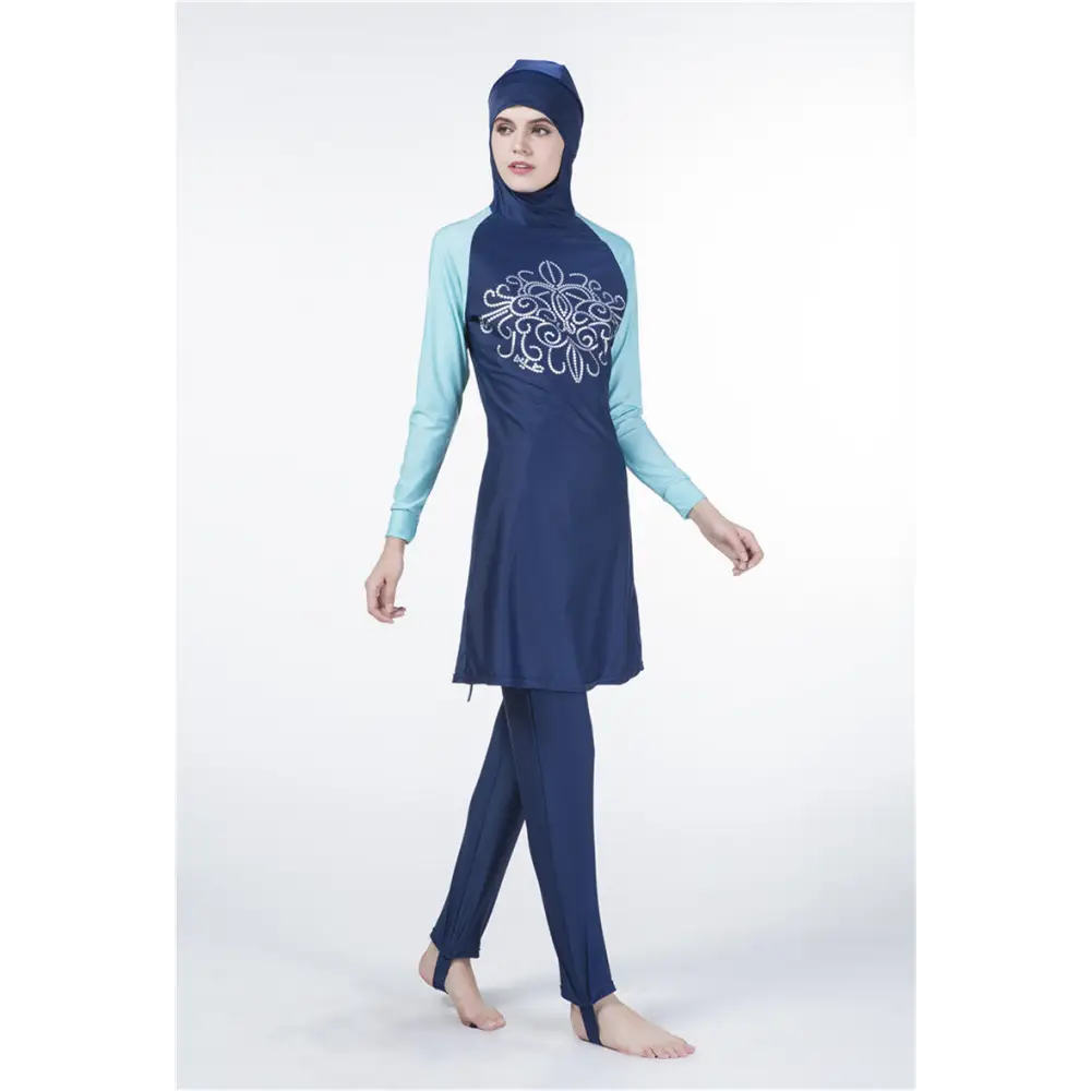 Muslim One Piece Swimsuit Women’s Long Sleeve Swimsuit - Blue / S
