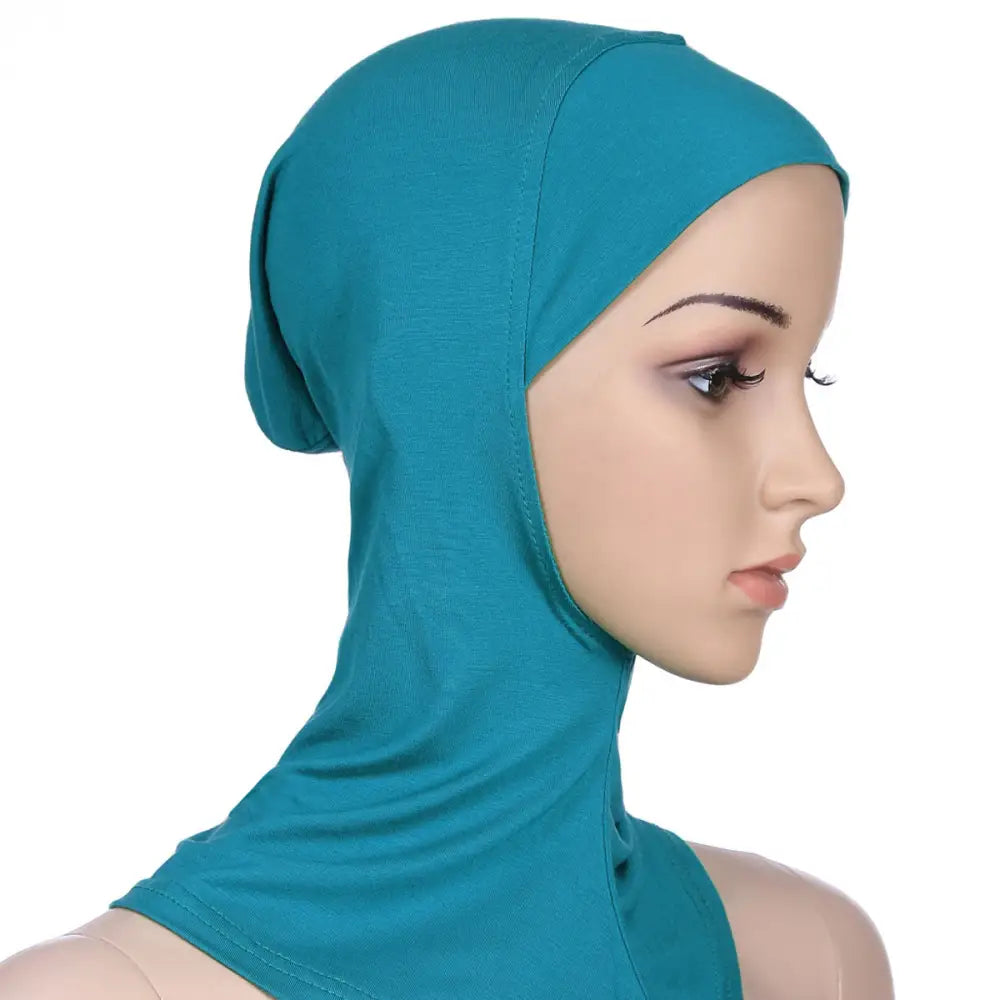 Muslim Soft Under Scarf Hat Cap Bone Bonnet Neck Cover - Lake blue