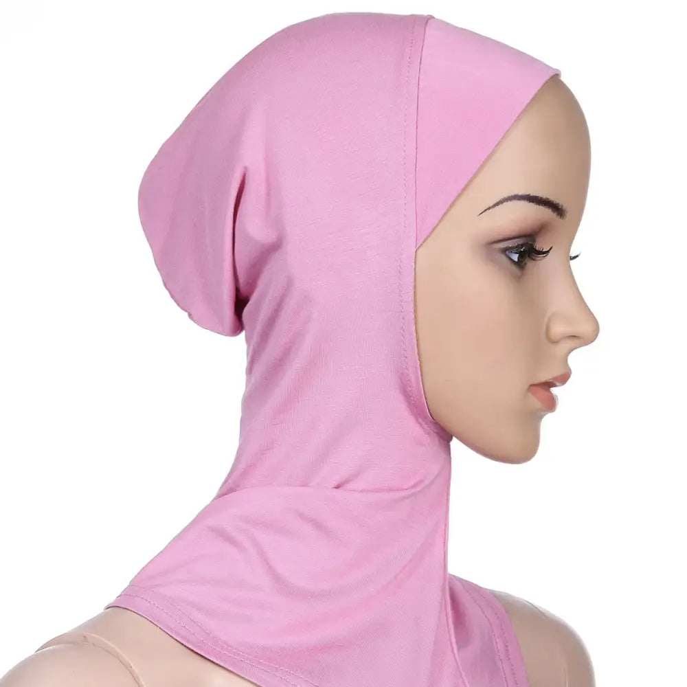 Muslim Soft Under Scarf Hat Cap Bone Bonnet Neck Cover - Medium pink