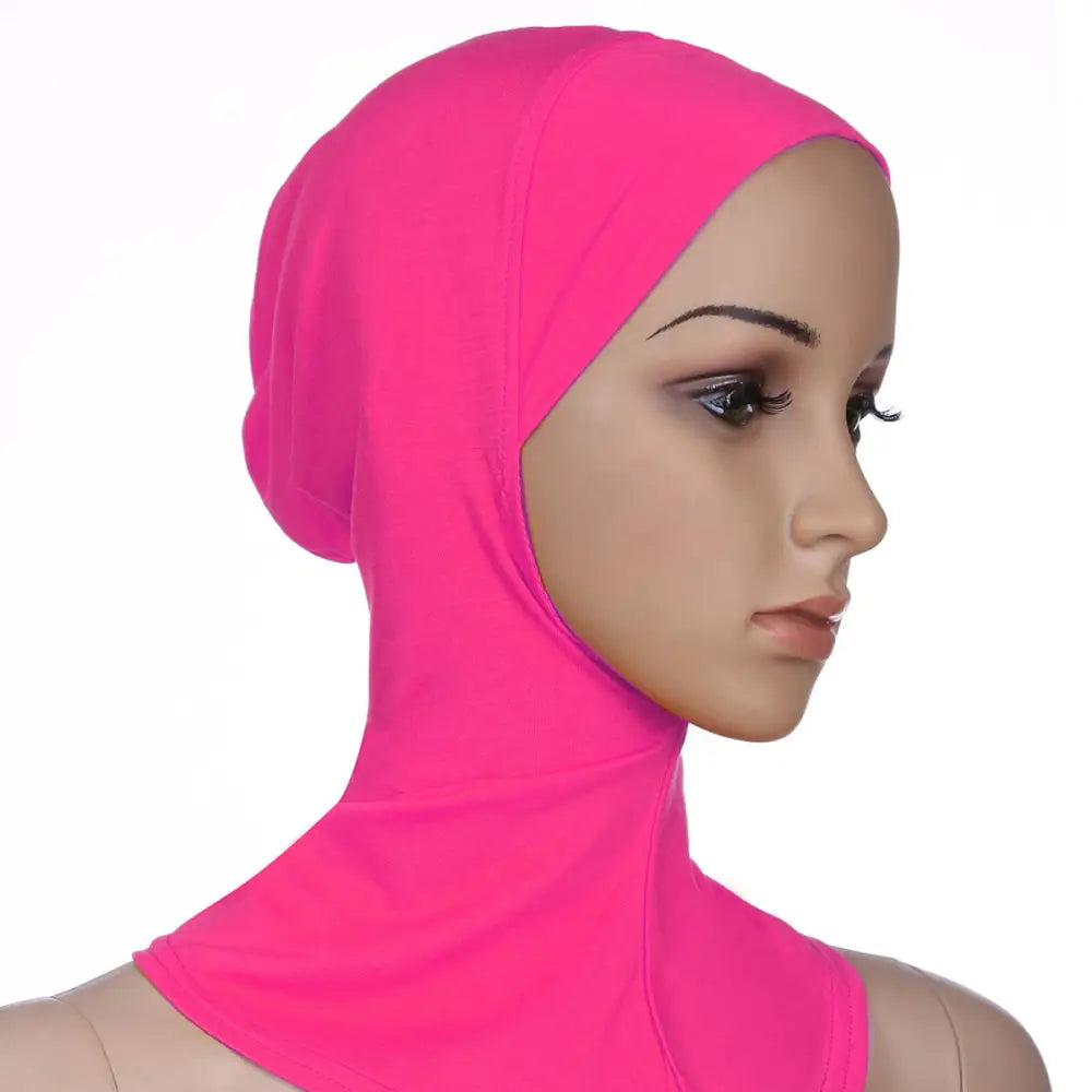 Muslim Soft Under Scarf Hat Cap Bone Bonnet Neck Cover - Rose Red