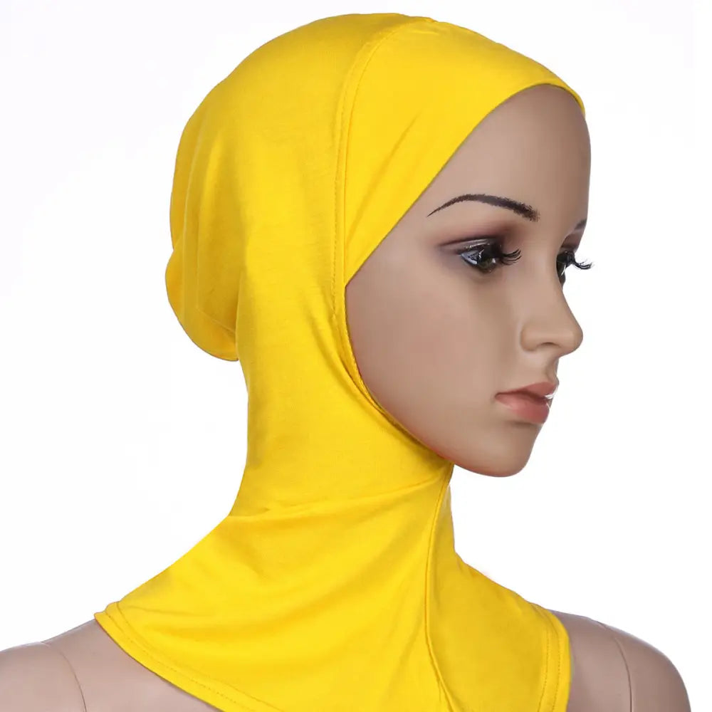 Muslim Soft Under Scarf Hat Cap Bone Bonnet Neck Cover - Yellow