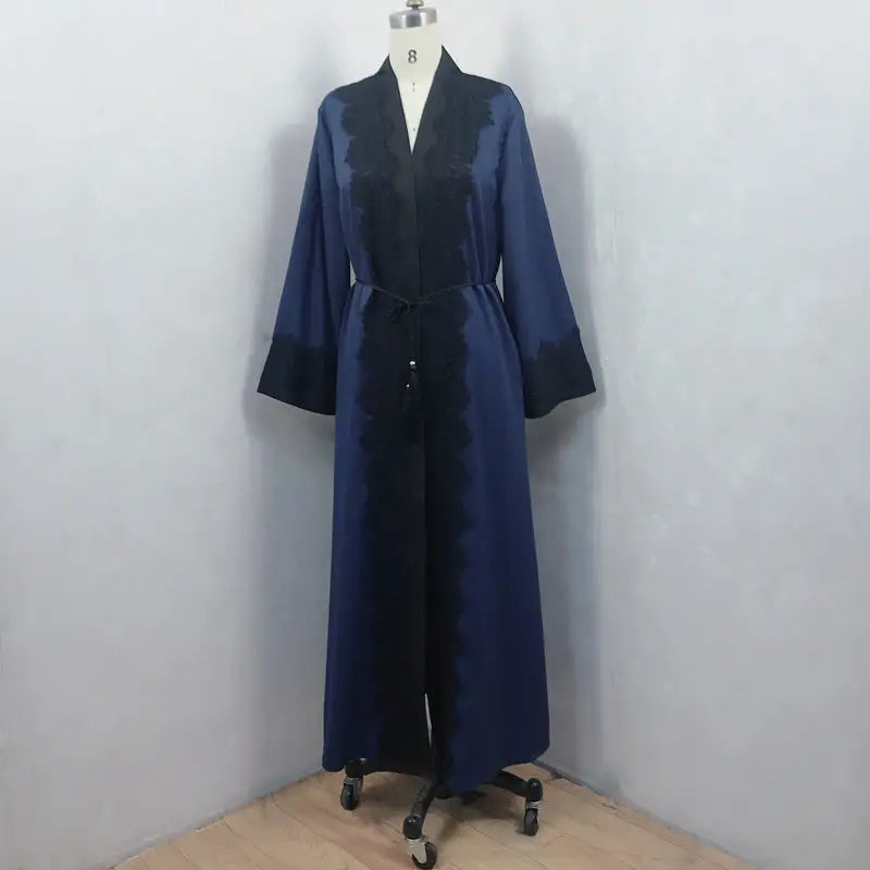 Muslim Women’s Lace Dress Cardigan Robe - Blue / M