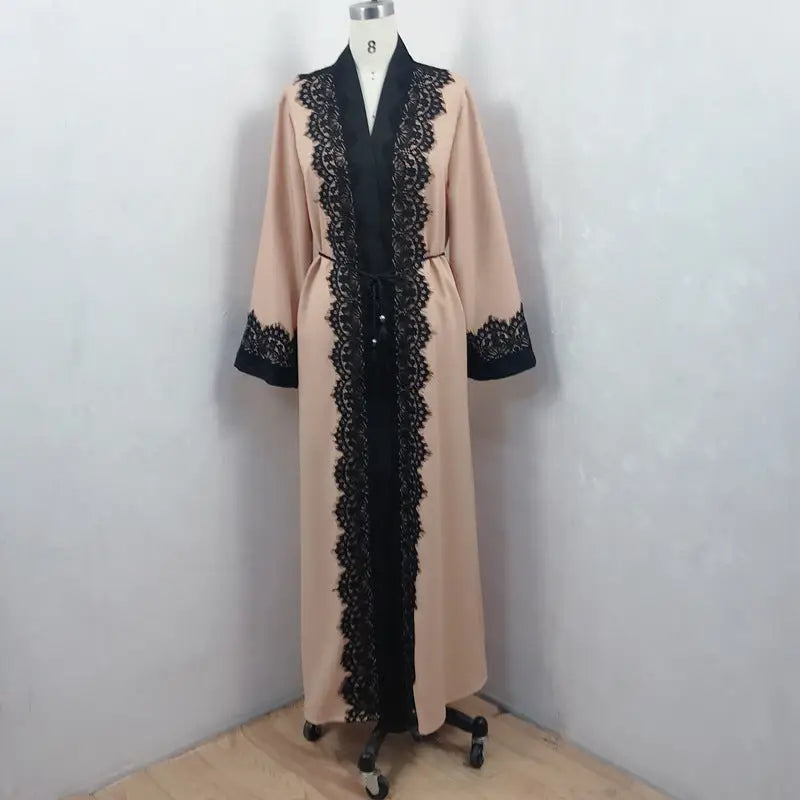 Muslim Women’s Lace Dress Cardigan Robe - Khaki / M