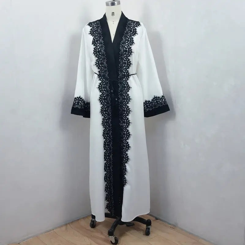 Muslim Women’s Lace Dress Cardigan Robe - White / M