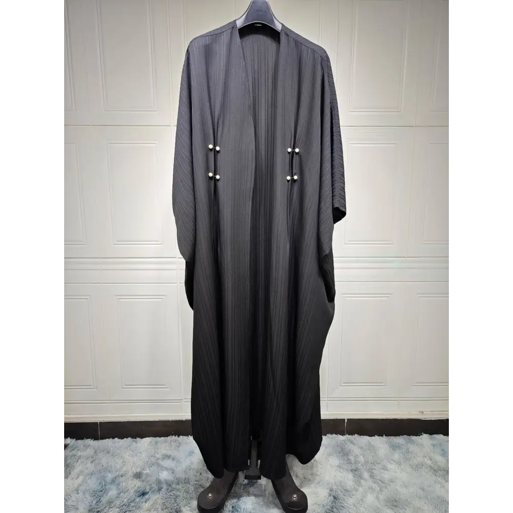 Muslim Women’s Wear Modest Modern Fashion Turkish Striped Casual Plus Size Abaya Cardigan Robe - Black / Average Size