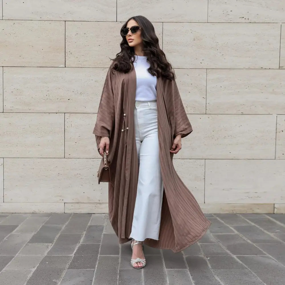 Muslim Women’s Wear Modest Modern Fashion Turkish Striped Casual Plus Size Abaya Cardigan Robe