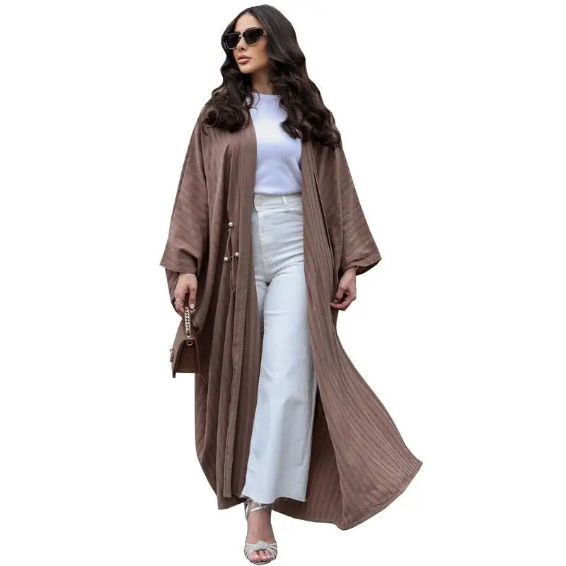 Muslim Women’s Wear Modest Modern Fashion Turkish Striped Casual Plus Size Abaya Cardigan Robe