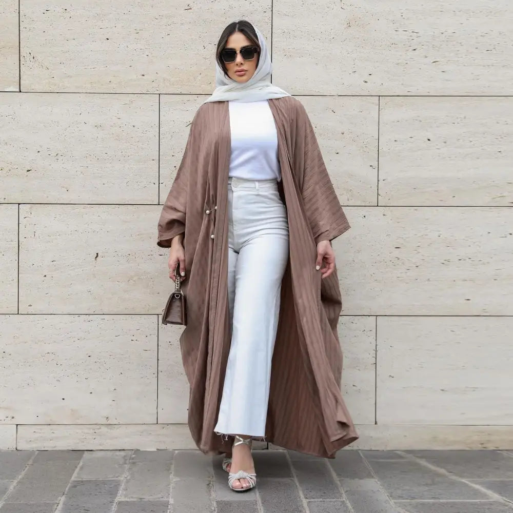 Muslim Women’s Wear Modest Modern Fashion Turkish Striped Casual Plus Size Abaya Cardigan Robe