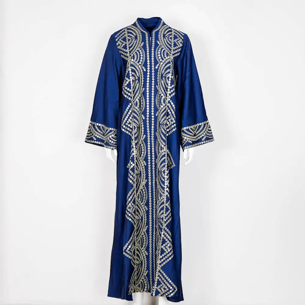 Muslim Women’s Wear Robe Sequined Embroidery - Blue / M