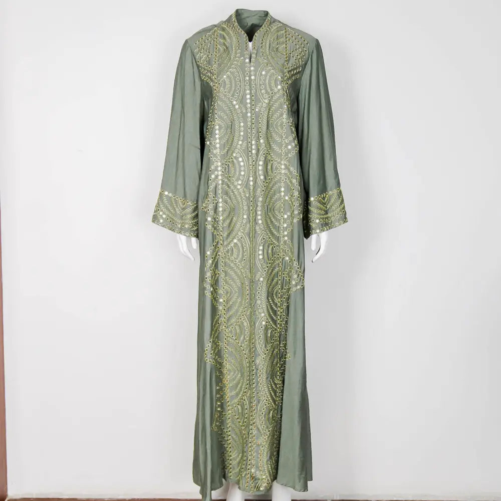 Muslim Women’s Wear Robe Sequined Embroidery - Dark Green / M