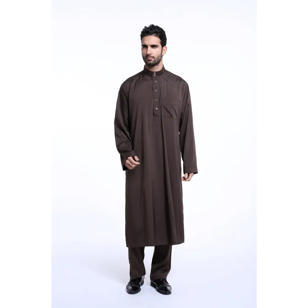 Muslims Arabia Mideast men’s robe suit TH805 - Coffee / XL