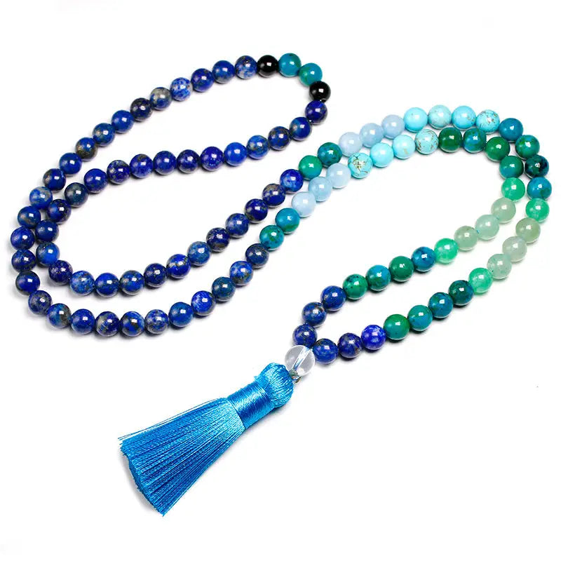 Natural Stone 8MM108 Jewelry Set Lapis Lazuli Jewelry - Green Gold Necklace