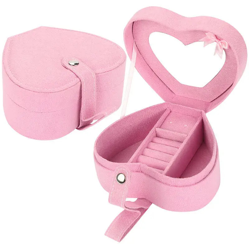 Portable Heart-Shaped Jewelry Storage Birthday Gift Jewelry Box - Pink / 15x7.5x13CM