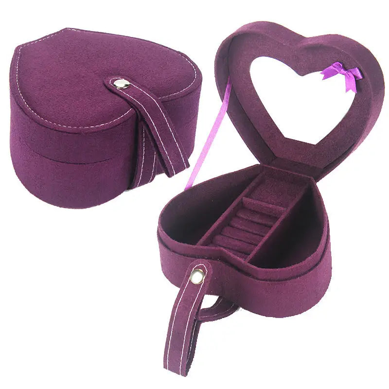 Portable Heart-Shaped Jewelry Storage Birthday Gift Jewelry Box - Purple / 15x7.5x13CM