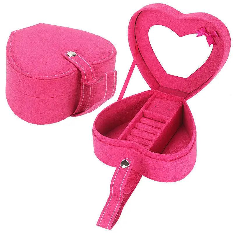 Portable Heart-Shaped Jewelry Storage Birthday Gift Jewelry Box - Rose Red / 15x7.5x13CM
