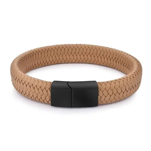Punk for Men Jewelry Braided Stainless Steel Fashion Bangles - Black
