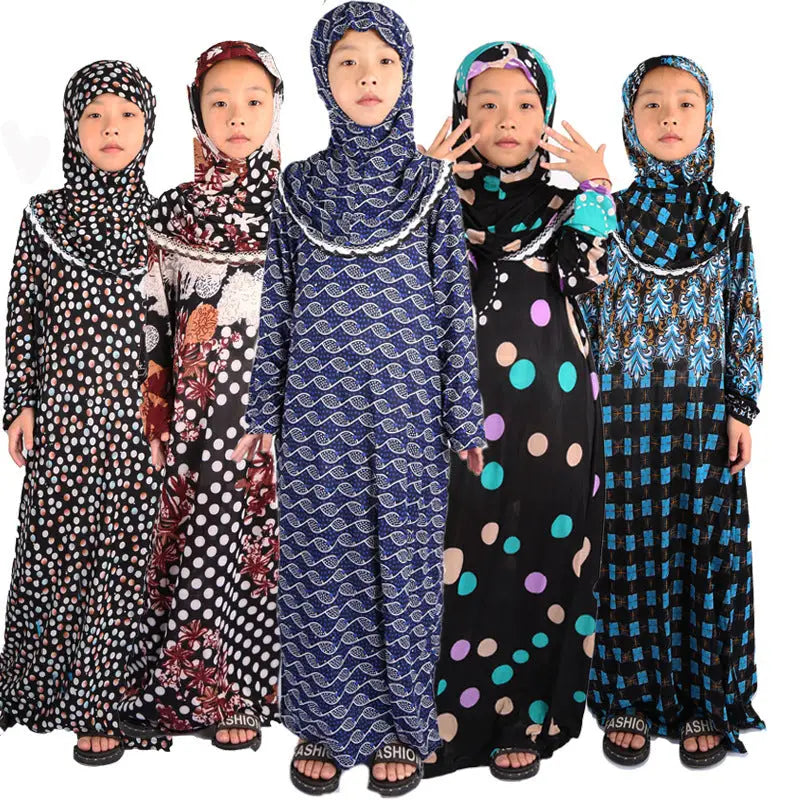 Robe Hui Girl Clothes Middle Eastern Islamic Floral Cloth Kids Prayer Robe - random color / 2XL / 1pcs