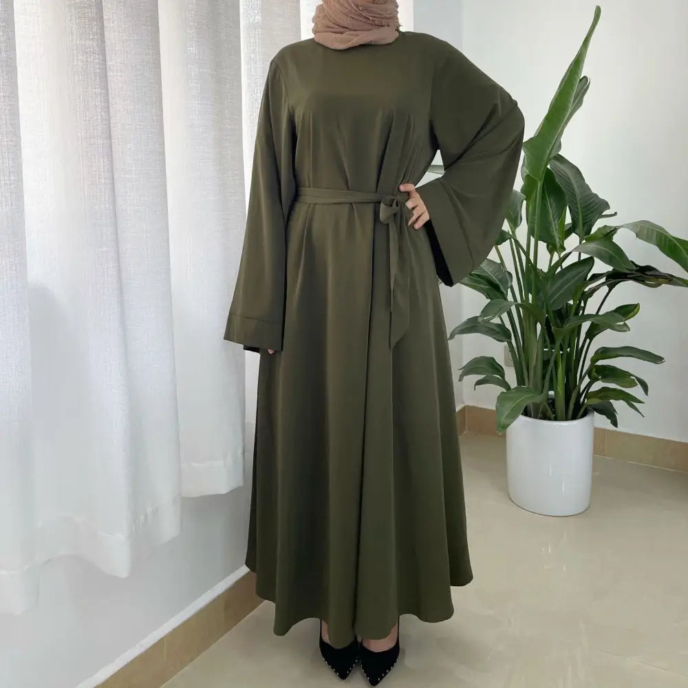 Robe Plus Size Muslim Dress - Army Green / S