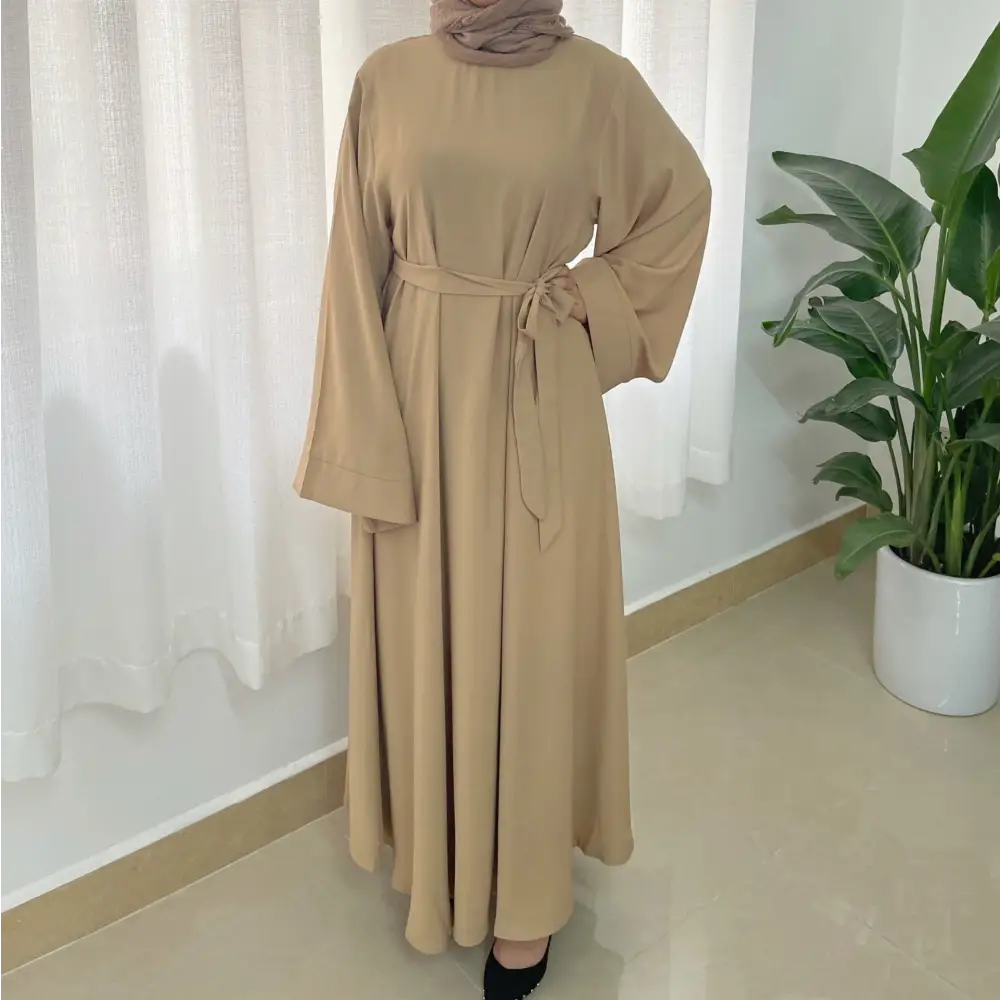 Robe Plus Size Muslim Dress - Beige / S