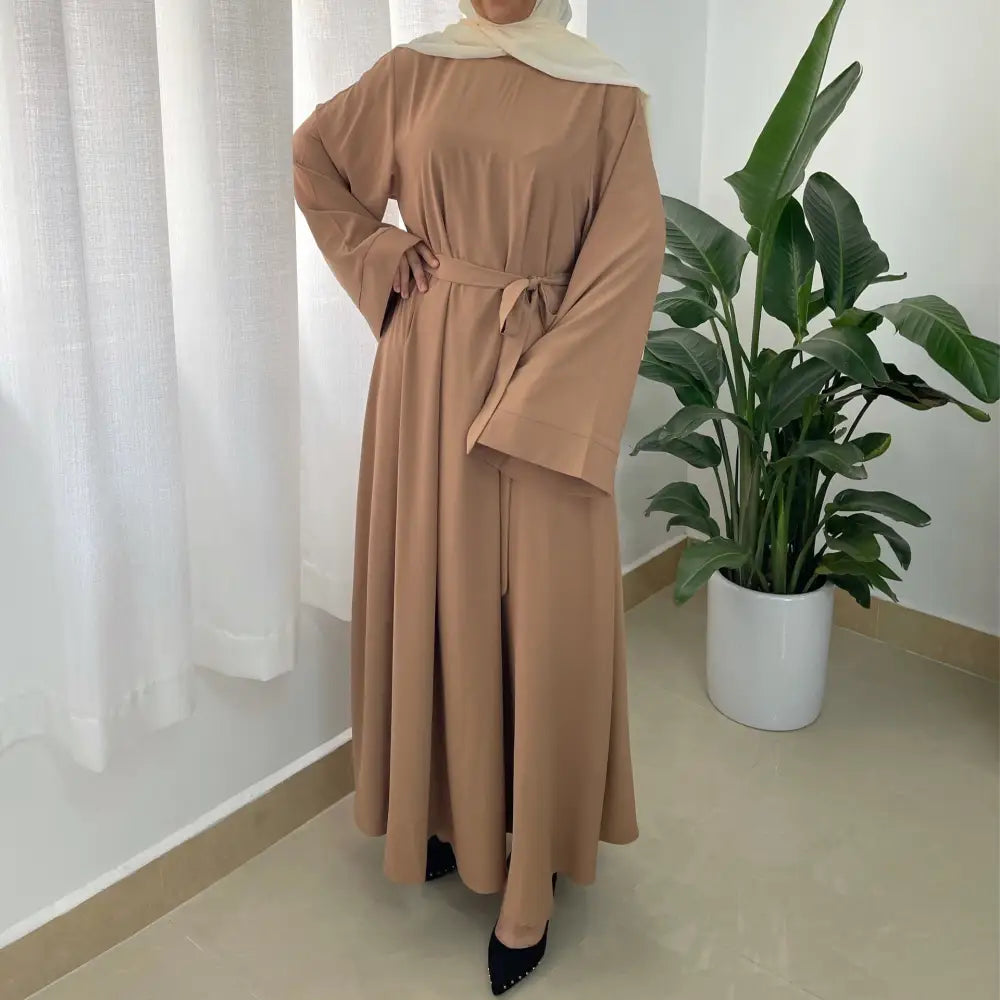 Robe Plus Size Muslim Dress - Brown / S