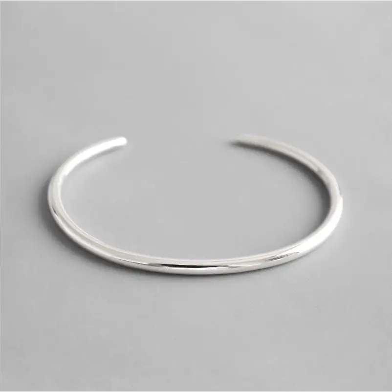 Simple Circle100% S925 sterling silver bangles - Silver