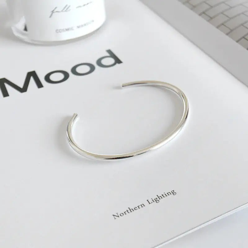 Simple Circle100% S925 sterling silver bangles - Silver