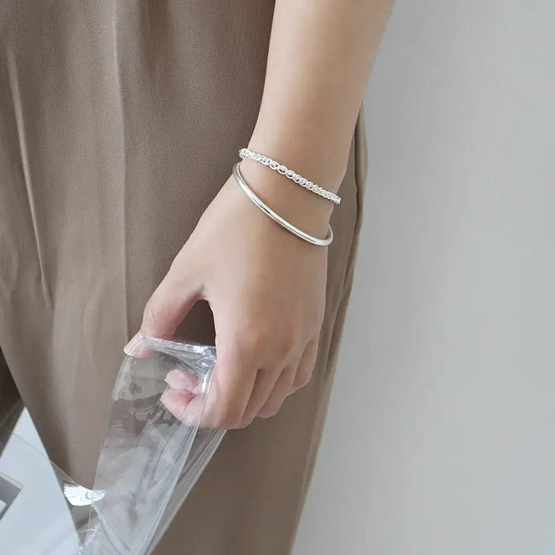 Simple Circle100% S925 sterling silver bangles - Silver
