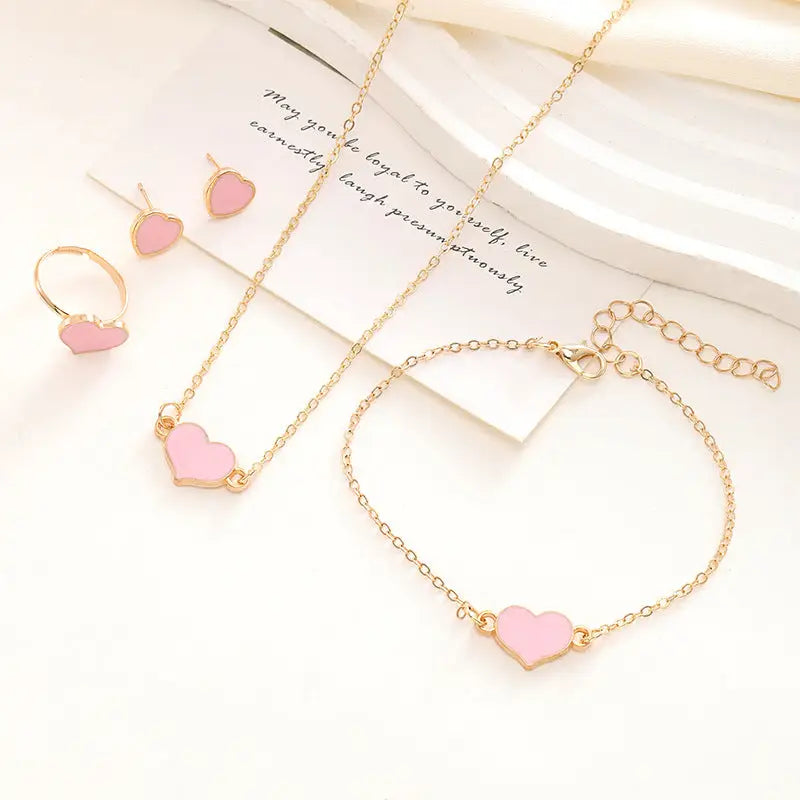 Simple Love Jewelry Women’s Fashion Necklace Suit Heart Jewelry Set Gift For Her Fashion Party Jewelry - CK0401 Pink