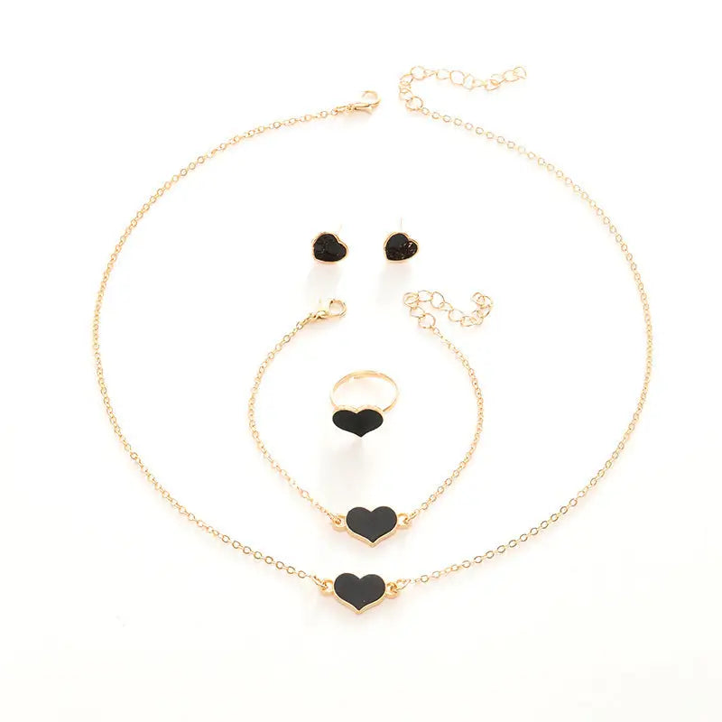 Simple Love Jewelry Women’s Fashion Necklace Suit Heart Jewelry Set Gift For Her Fashion Party Jewelry