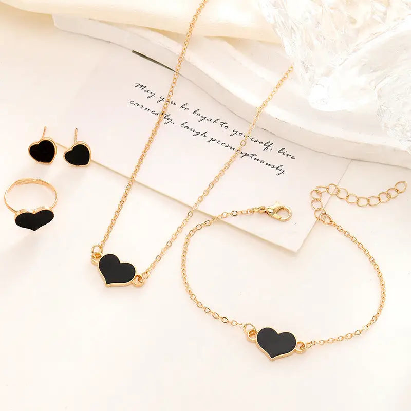 Simple Love Jewelry Women’s Fashion Necklace Suit Heart Jewelry Set Gift For Her Fashion Party Jewelry - CK0400 Black