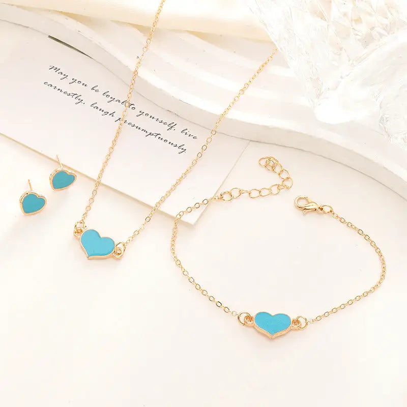 Simple Love Jewelry Women’s Fashion Necklace Suit Heart Jewelry Set Gift For Her Fashion Party Jewelry - CK0403 Blue
