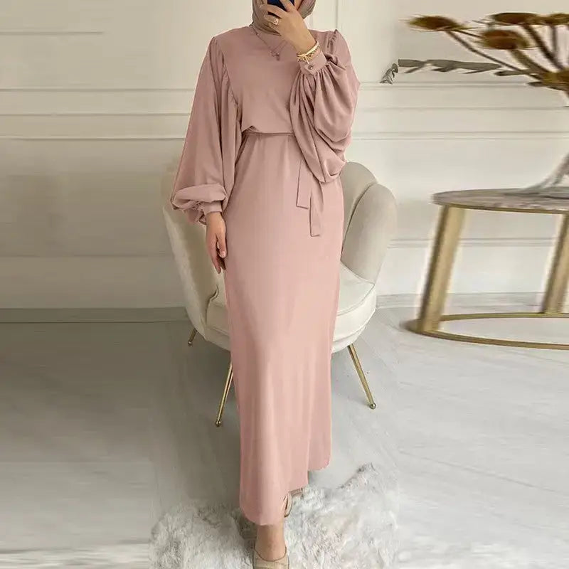 Robe musulmane décontractée à manches longues de couleur unie