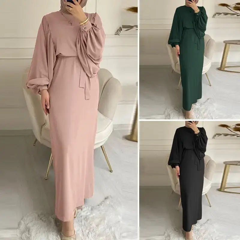 Robe musulmane décontractée à manches longues de couleur unie