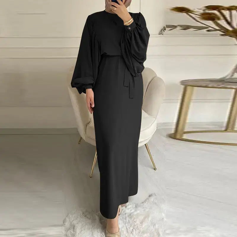 Robe musulmane décontractée à manches longues de couleur unie