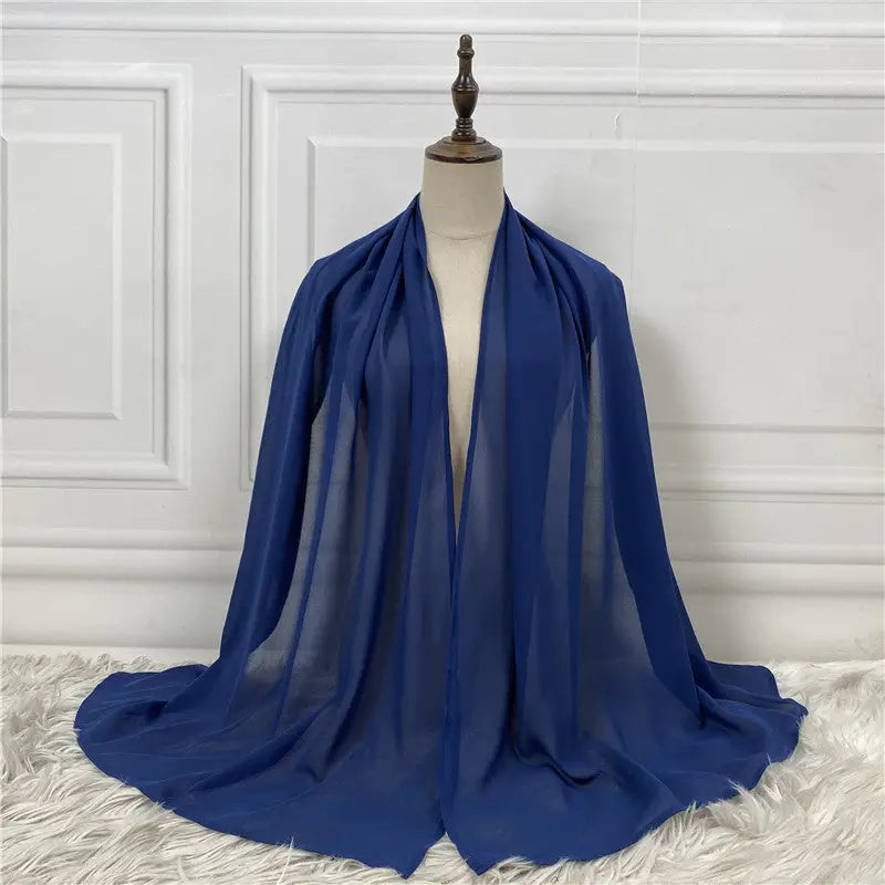 Solid Color Robe Fashion Chiffon Turban - Blue / One size