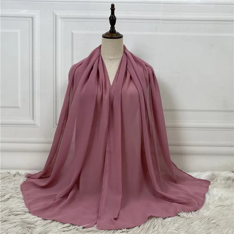 Solid Color Robe Fashion Chiffon Turban - Leather powder / One size